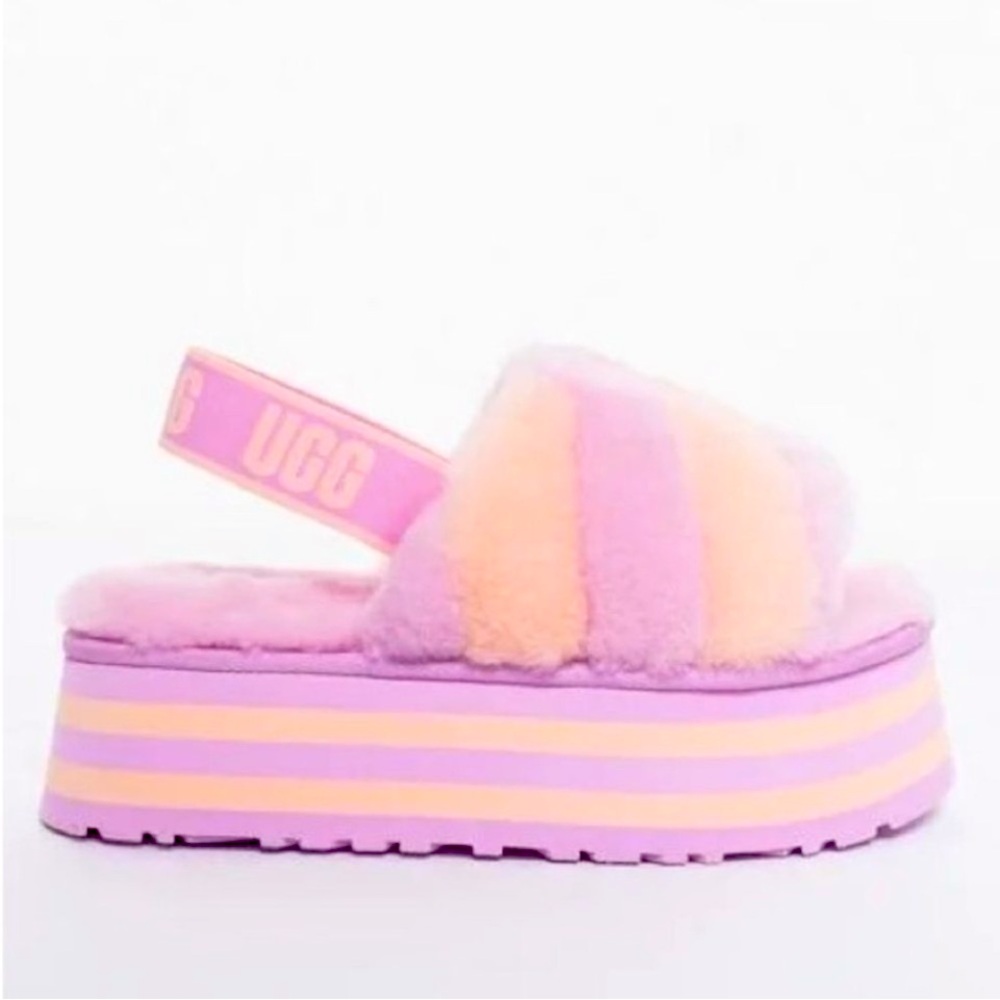 UGG Purple Pink Disco Stripe Slide Platform Slipper Sandals